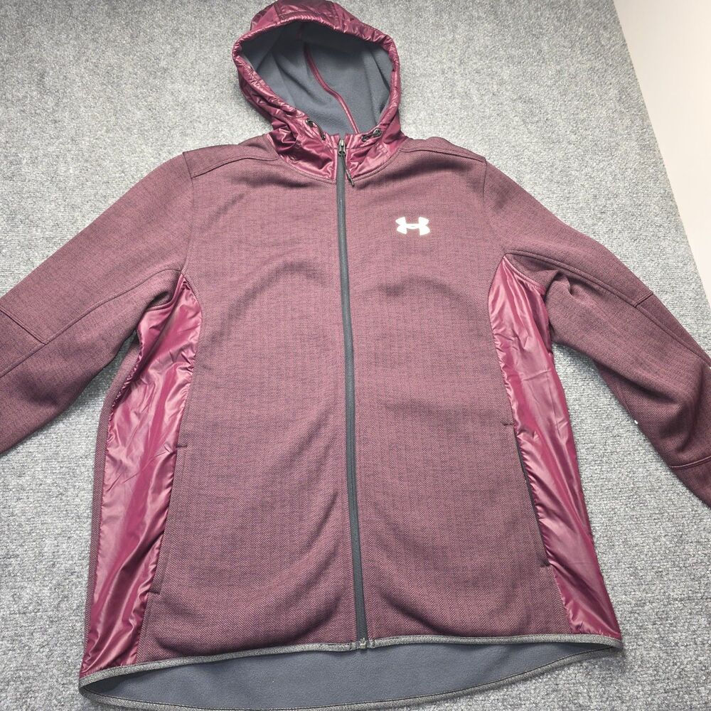 Under Armour ColdGear Men’s XL Full Zip Hooded Jacket Burgundy Herringbone